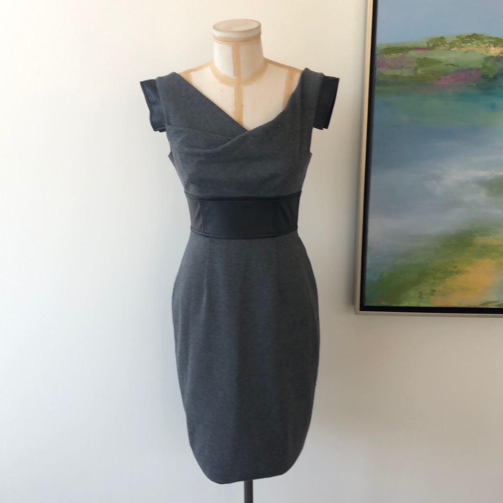 Maggy London Grey Knit Dress w/ Vegan Leather Dtl